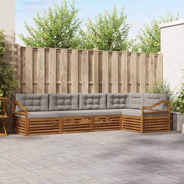 Set di divani da esterno 5 pz Grigio Naturale e Chiaro 3373476