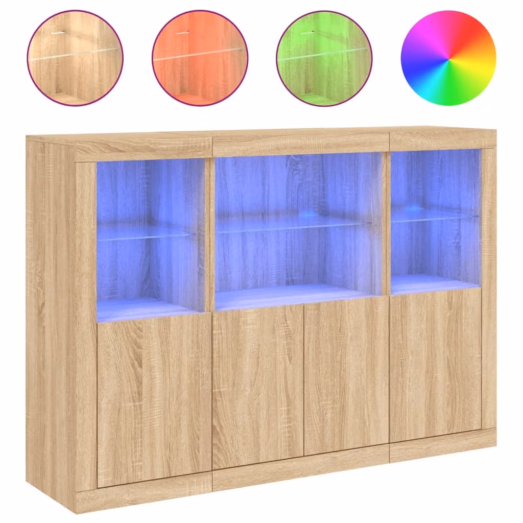 Credenze con Luci LED 3 pz Rovere Sonoma in Legno Multistrato