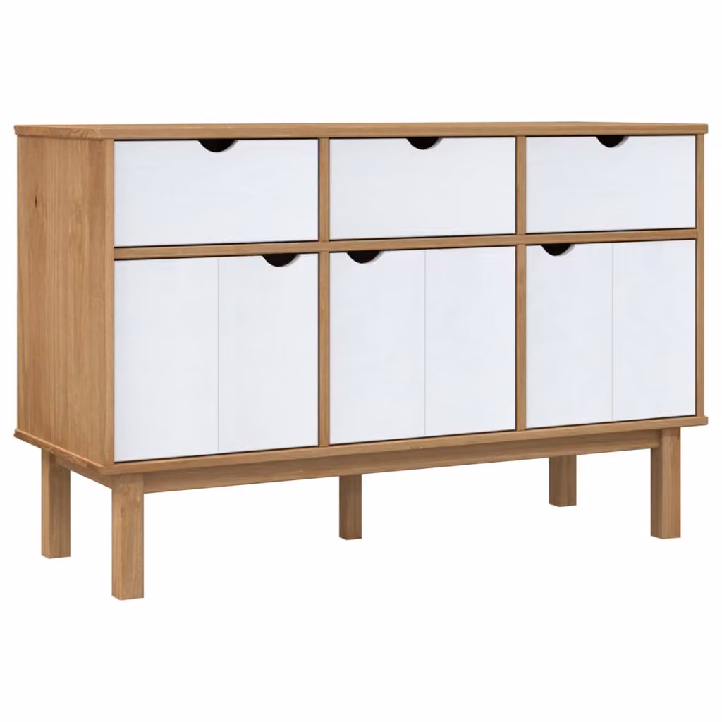 Credenza OTTA Marrone e Bianco 114x43x73,5 cm in Legno di Pino