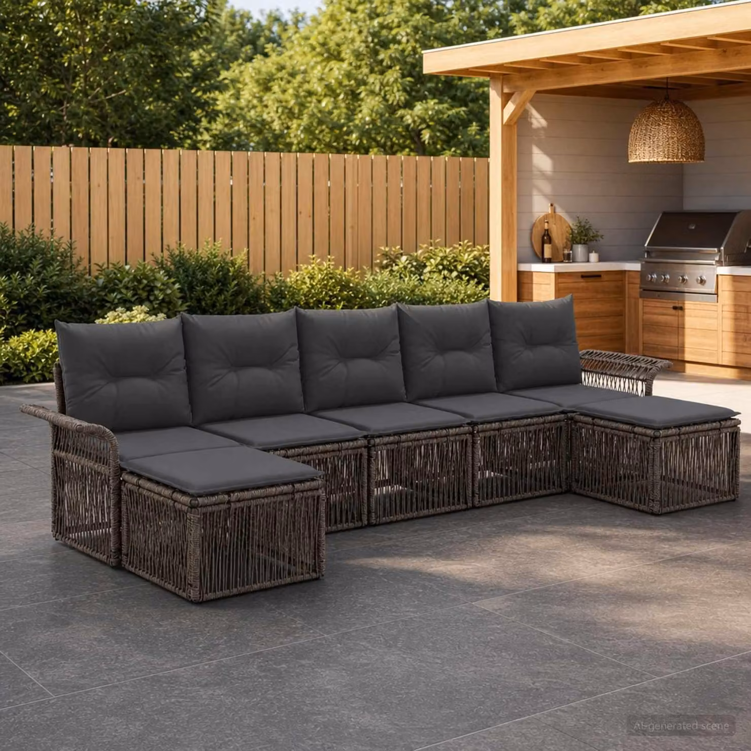 Maison Exclusive - Set da giardino composto da 7 pezzi, divano, colore grigio, realizzato in rattan sintetico