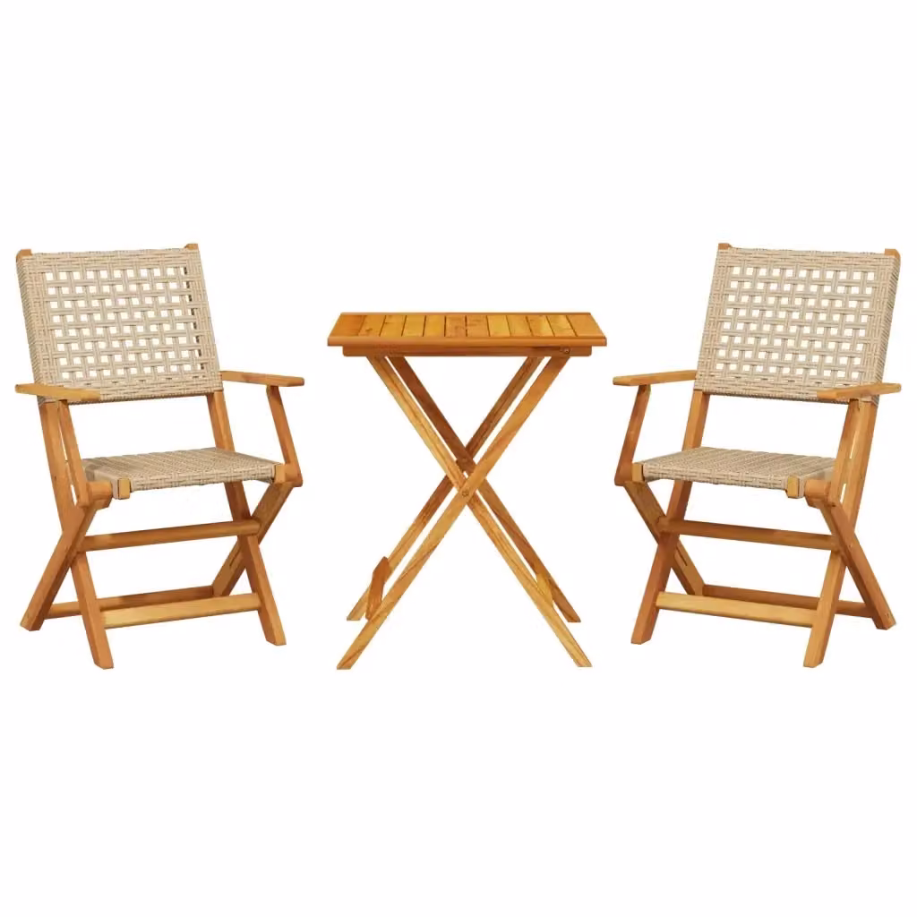 Set da Bistrot 3 pz vidaXL Beige in Polyrattan e Legno di Acacia Oliato – 2