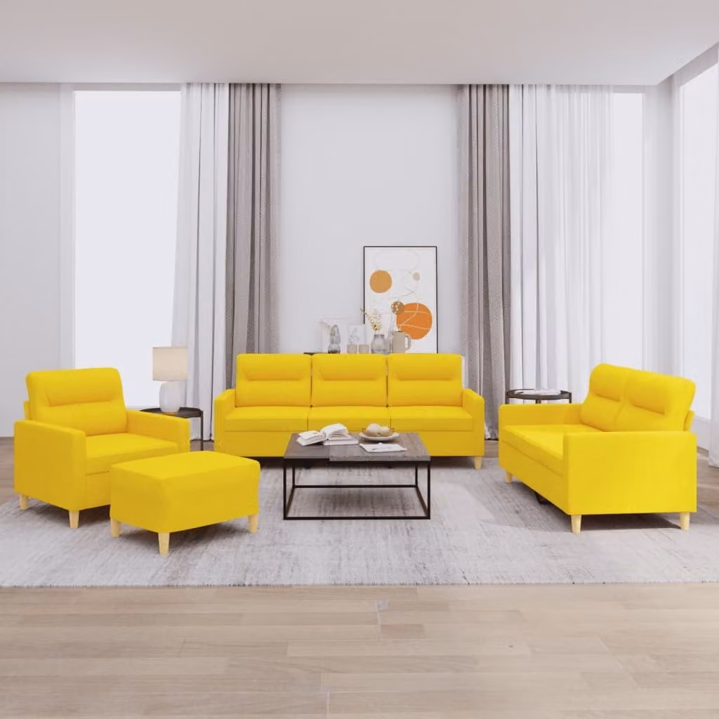 Maison Exclusive - Set divano 4 pezzi con cuscini in tessuto giallo chiaro