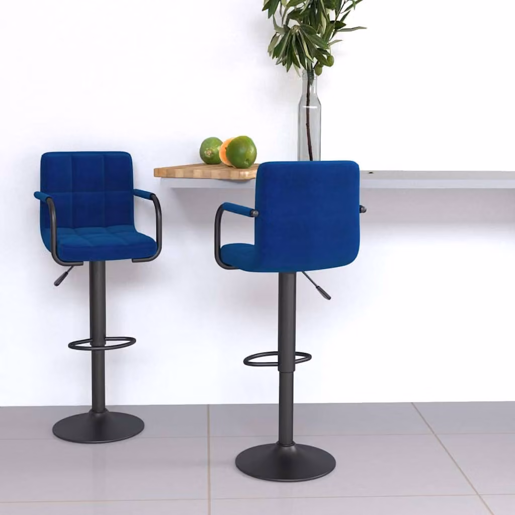 Set di 2 sgabelli da bar vidaXL blu in tessuto con base girevole a 360 gradi