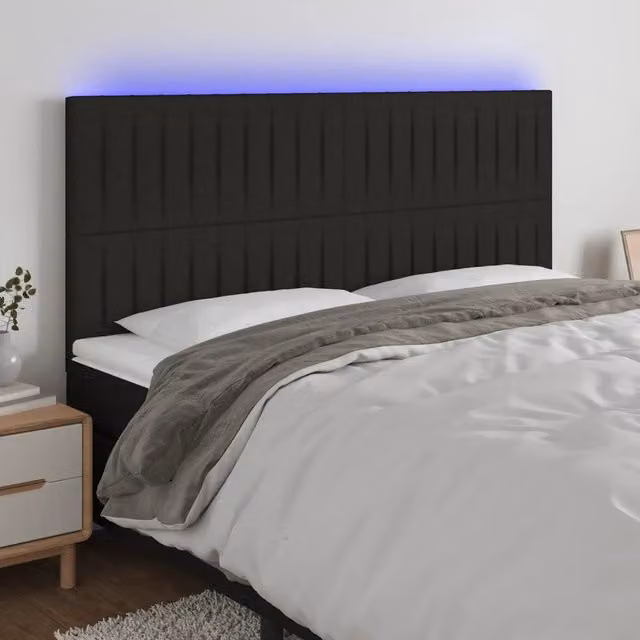 Testiera con LED Design Mania in tessuto nero con porta USB L: 200 cm, P: 5 cm, H: 118/128 cm – 1