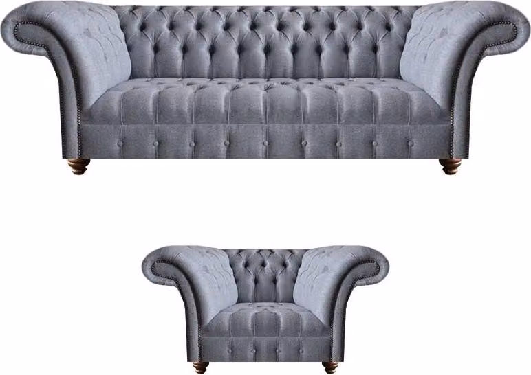 Chesterfield Designer Graue Polstergarnitur Moderne Textilcouchen 2tlg