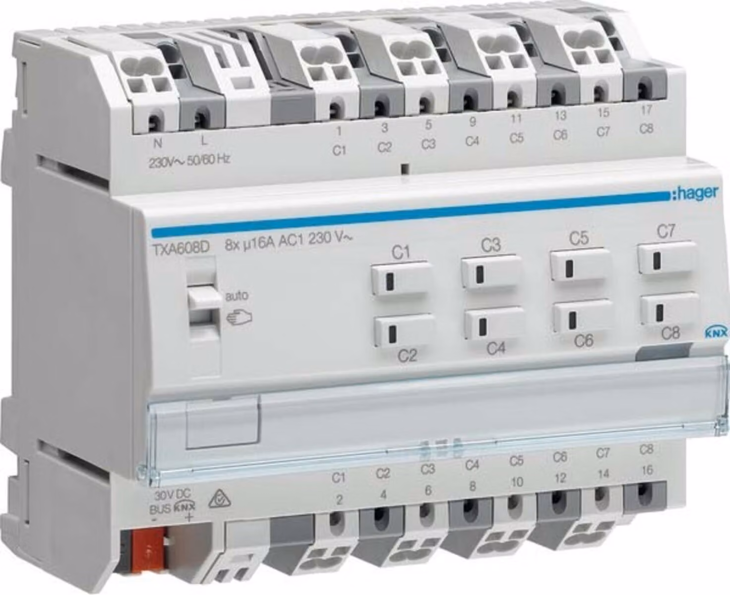 Attuatore di commutazione KNX 8x o veneziane/tapparelle 4x TXA608D
