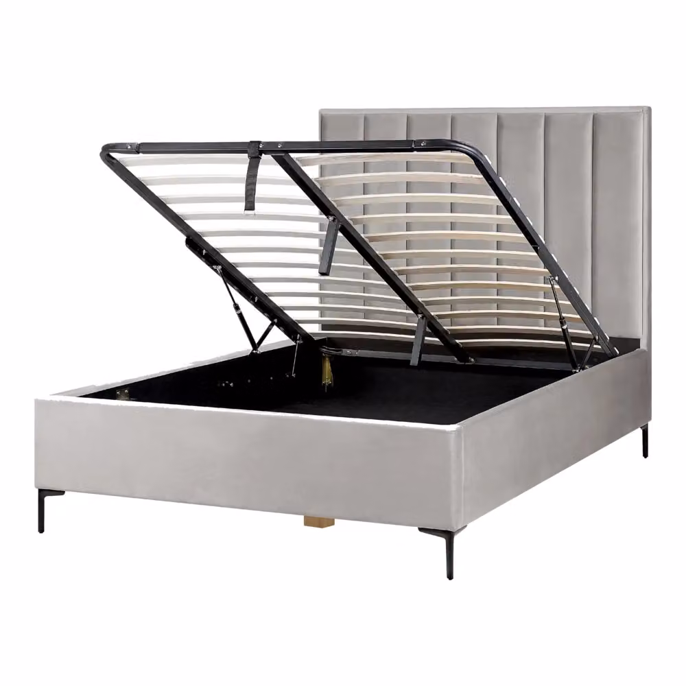 Letto matrimoniale Beliani in velluto grigio con contenitore e gambe in metallo nero L/P/H: 140 x 200 cm – 2