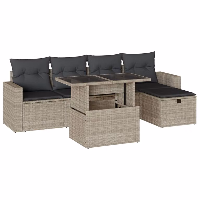 Set Divano da Giardino 6pz con Cuscini Grigio Chiaro Polyrattan
