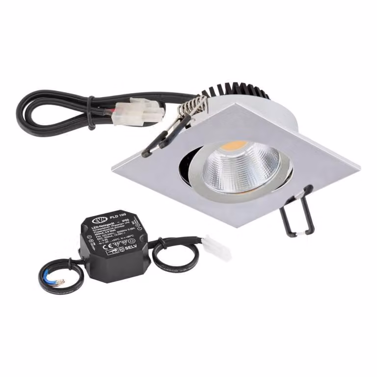 EVN P-LED da incasso a soffitto, quadrato, orientabile, cromato (STL) IP20 6W 4000K 683 lm 90Ra Ø incasso 68 mm