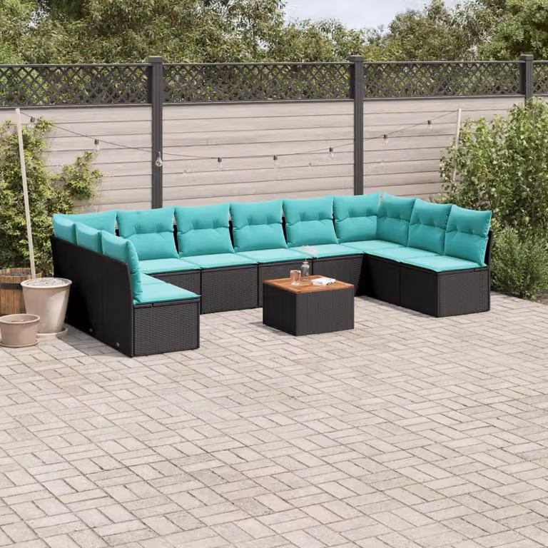 Maison Exclusive - Set da giardino 11 pezzi con cuscini in poly rattan nero