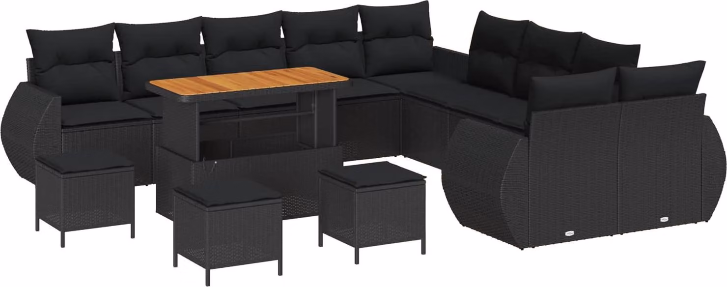 Set Divano da Giardino 14 pcs Nero polyrattan