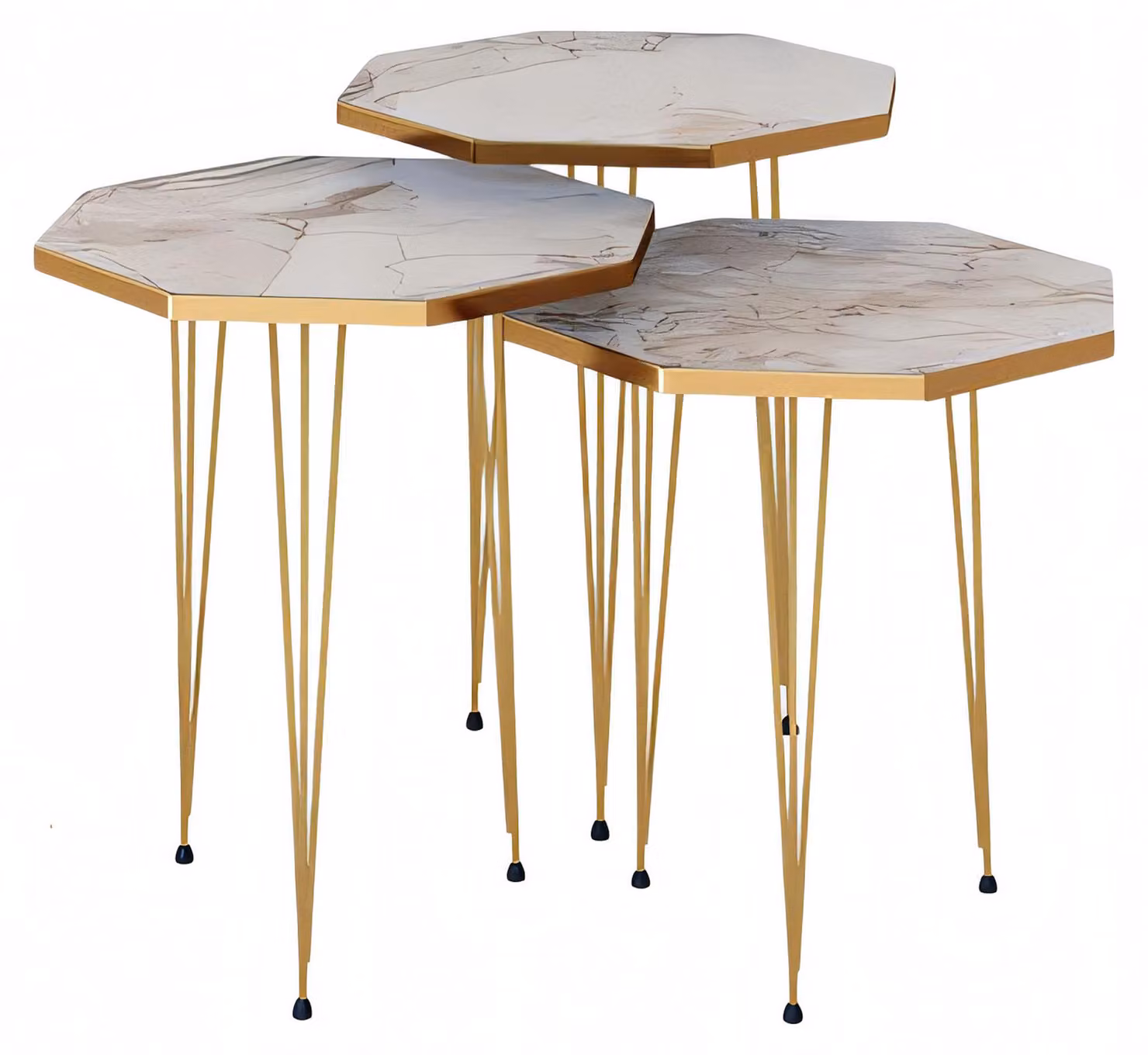 Elegantes beige Couchtisch-Set aus Holz und Edelstahl