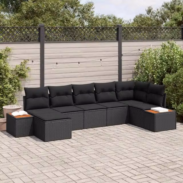 Set Divano da Giardino 8 pz 7-Numero di posti Nero Polyrattan 3356798