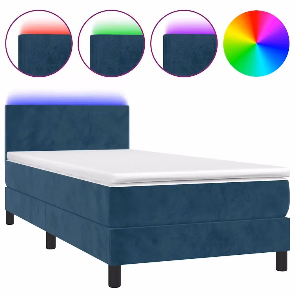 Letto Ibrido vidaXL in Velluto Blu con Materasso, Illuminazione LED Sotto il Letto e Porta USB, L/P/H: 90 x 200 x 203 cm – 2
