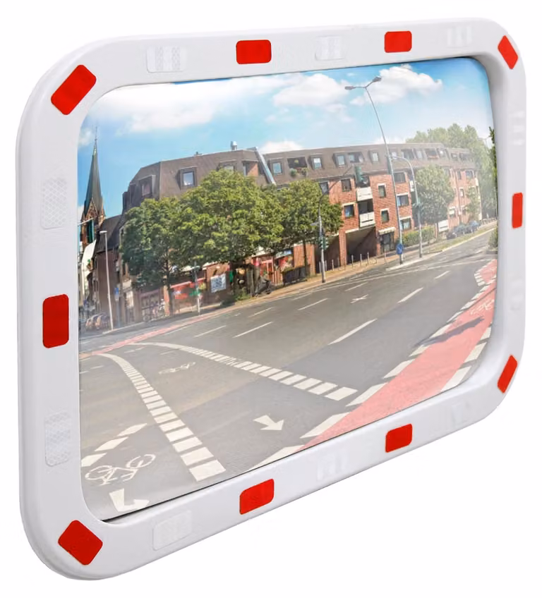 Specchio per traffico, 40x60 cm, convesso, con riflettori, completo di supporto