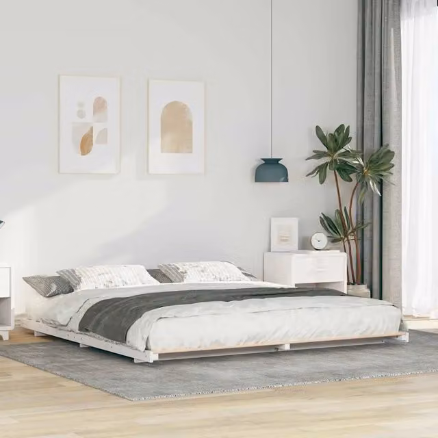 Struttura letto moderno vidaXL in pino massello e metallo bianco L 200 cm x P 220 cm – 1