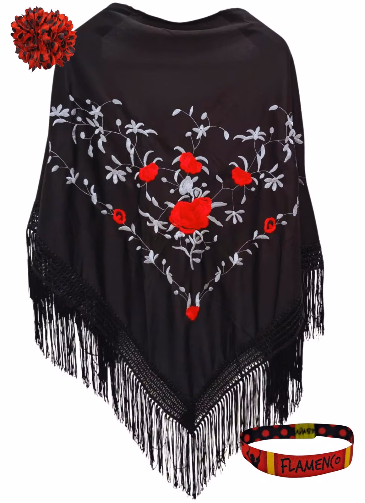 Sciarpa con ricami floreali e accessori