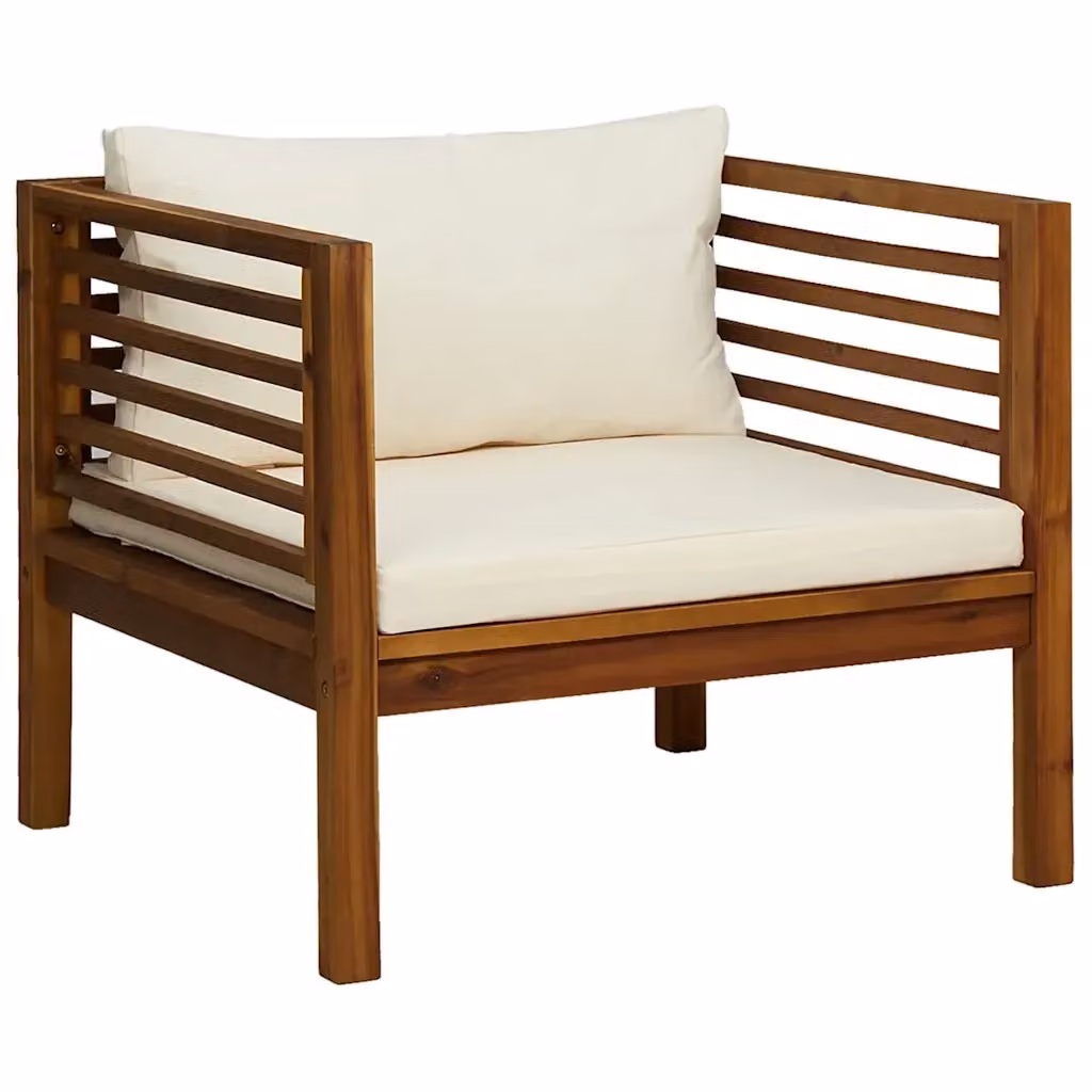 Sedia da giardino moderna vidaXL in legno di acacia oliato con cuscini beige e braccioli – 2