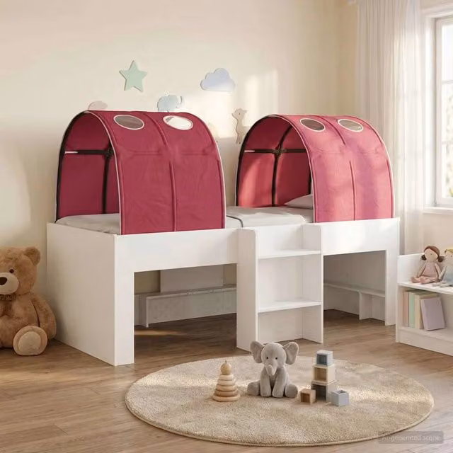 Letto Alto per Bambini con Tunnel 3 pz Bianco e Rosso 3423537
