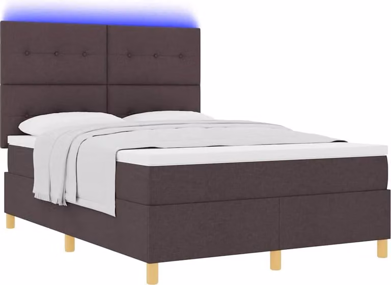 Letto a Sorgente LED Marrone Scuro 140 x 200 cm Tessuto