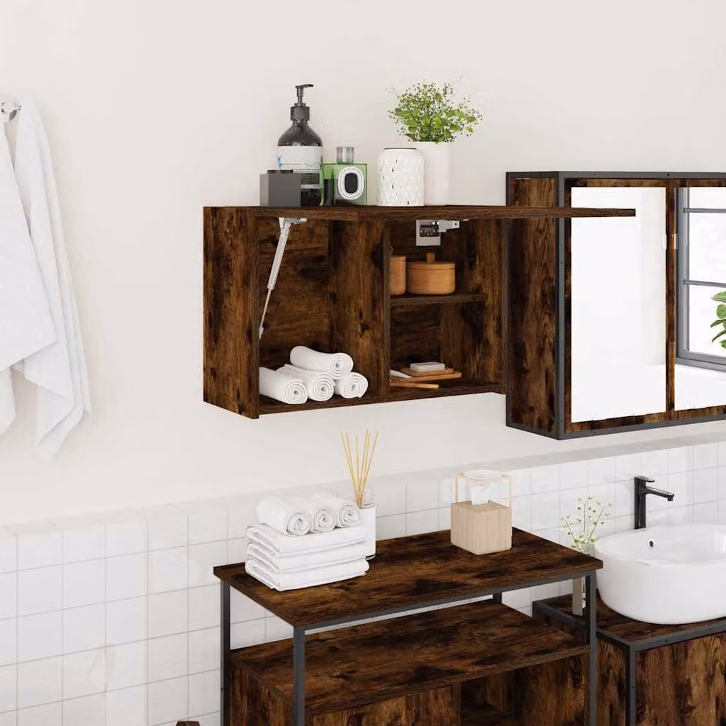 Armadietto da bagno vidaXL in legno multistrato e MDF, colore marrone, con ante a battente e ripiani interni, L 60 x P 25 x H 40 cm