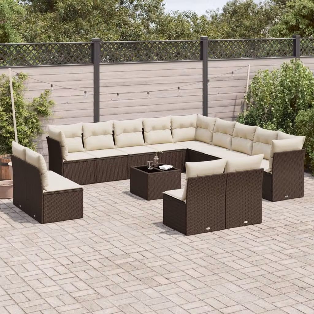 Maison Exclusive - Set da giardino composto da 14 pezzi con cuscini, in rattan sintetico marrone