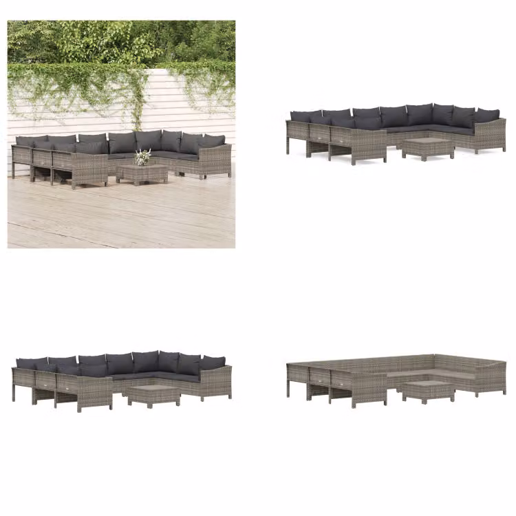 vidaXL 10 pezzi set salotto da giardino con cuscini in rattan grigio - Set salotto da giardino - Set salotto da giardino - Set salotto - Set mobili da giardino