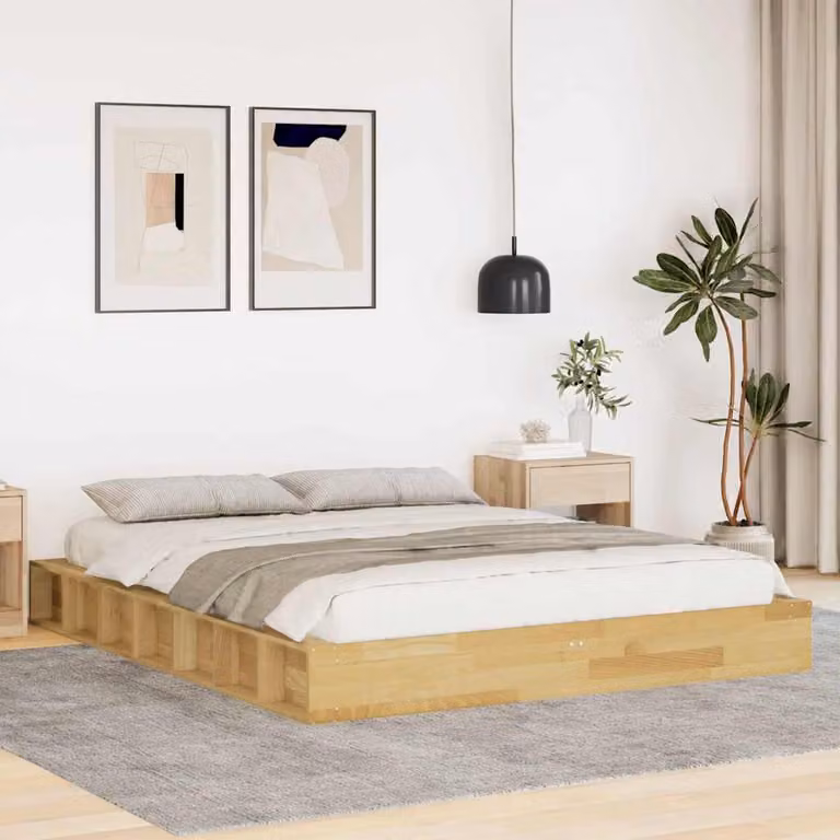 Struttura Letto vidaXL in Legno Massello Rovere con Compartimenti Laterali, L/P/H: 153 x 193 x 21 cm