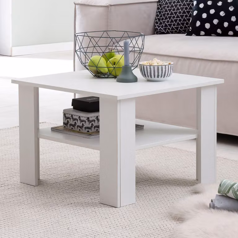 FineBuy Tavolino da salotto in legno bianco 60 x 42 x 60 cm Tavolino in legno con ripiano Tavolino da salotto Tavolino da caffè Tavolino da divano Tavolino da salotto Tavolino da soggiorno