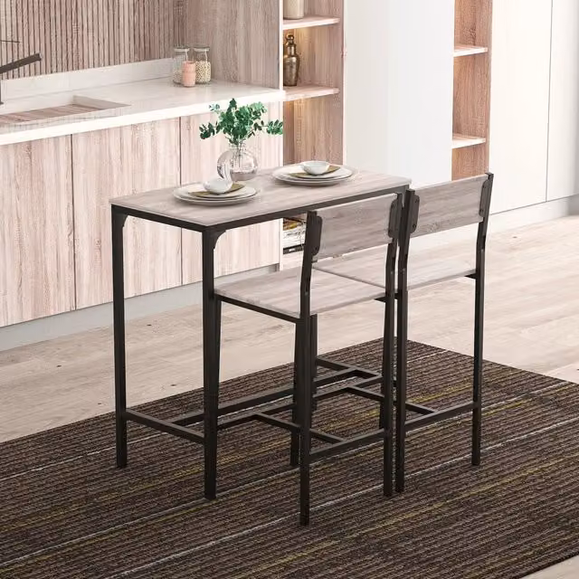 Set tavolo e 3 sgabelli da bar Mivray in stile industrial con piano in MDF laminato e struttura in metallo, colori beige e marrone, L/P/H: 87 x 45 x 89 cm