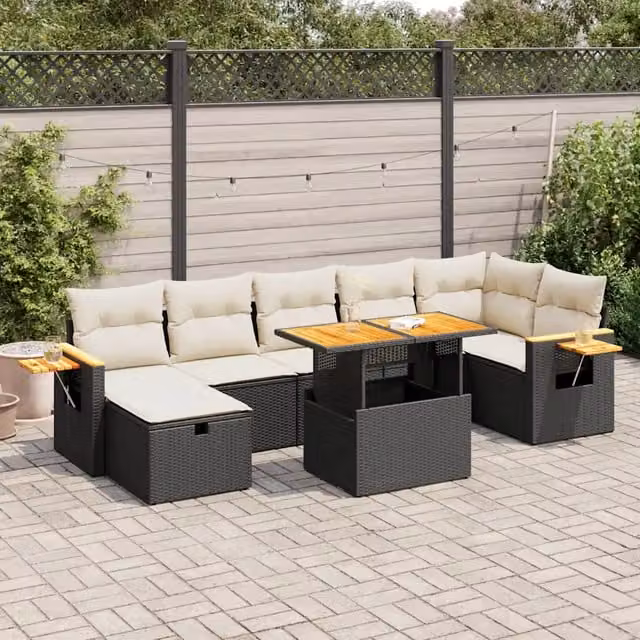 Set Divani da Giardino 5 pz con Cuscini in Polyrattan Nero 3328141