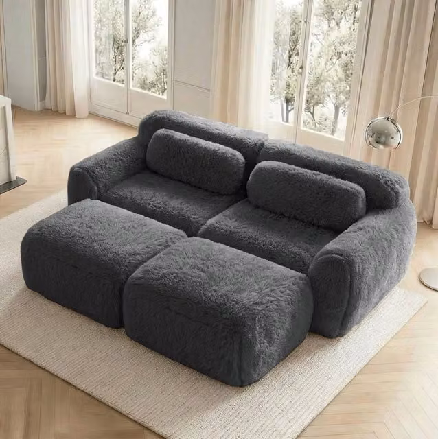 Divano modulare senza struttura in tessuto plush grigio 204×179×73 cm