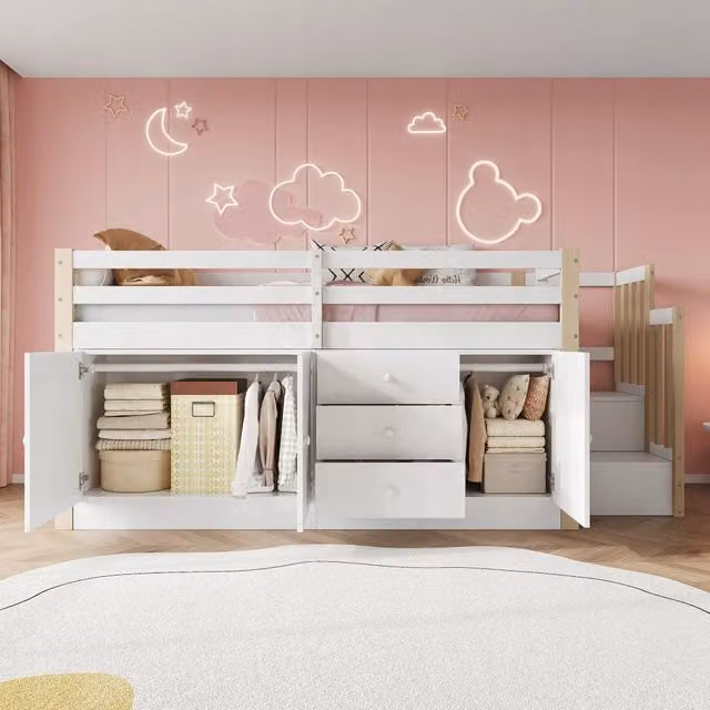 Letto a castello 90x200 - Xylo - Bianco con ripostigli e lenzuolo