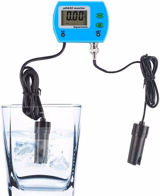 Misuratore di acqua 2-in-1 - Misuratore di pH/EC - Contatore d'acqua multifunzionale - Compatto - Display LCD retroilluminato - Materiale ABS resistente - Contatore d'acqua con retroilluminazione