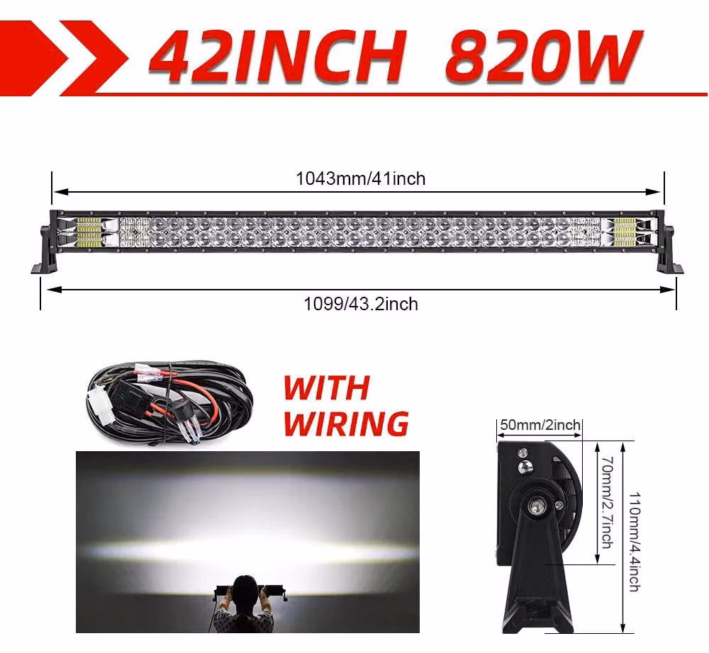 Barra illuminante per auto e camion - Illuminazione a LED - 42 pollici - Lineare, con cavo - 90.000 lumen