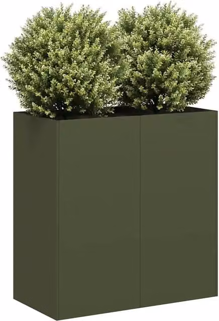 Fioriera a vasca Design Mania in acciaio laminato a freddo colore verde oliva L: 80 cm, P: 40 cm, H: 80 cm