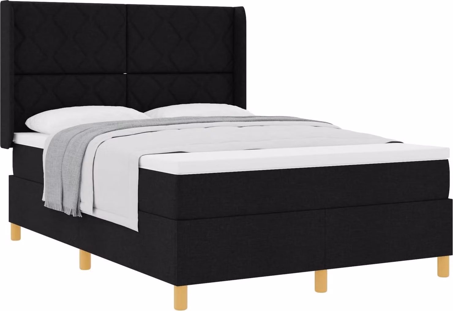 Letto a molle con testata nera 140 x 190 cm in tessuto