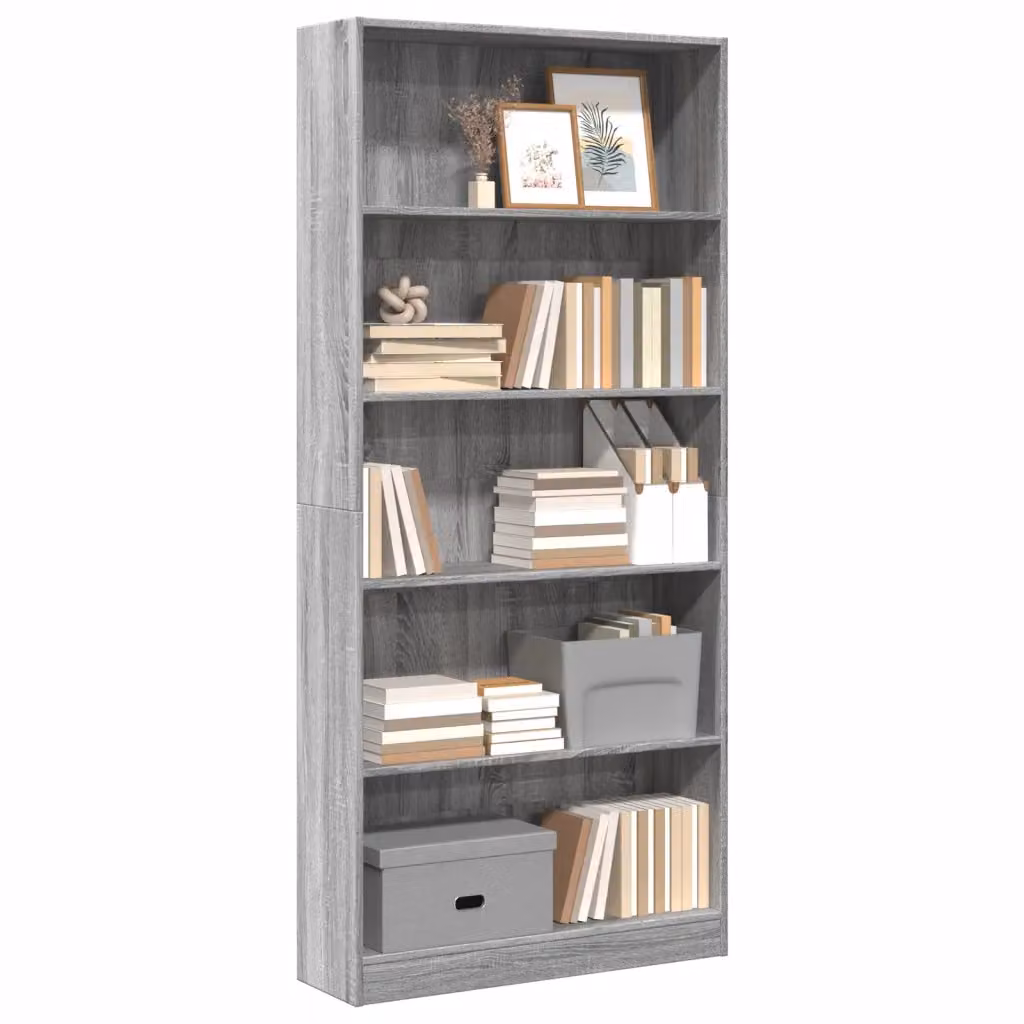 Libreria moderna vidaXL in legno e MDF Grigio, con pannello posteriore, L 80 cm x P 24 cm x H 176 cm