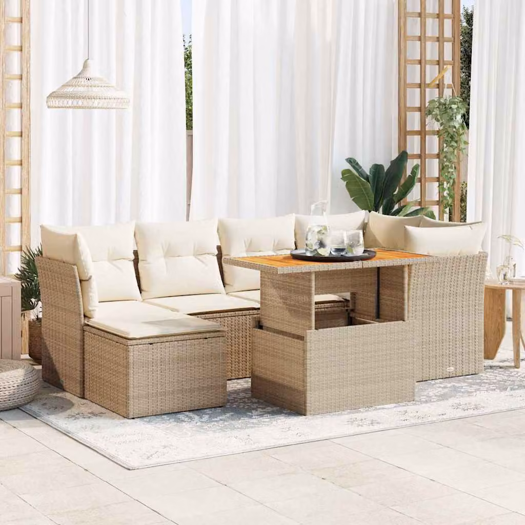 Maison Exclusive - Set da giardino 7 pezzi con cuscini Beige Poly Rattan