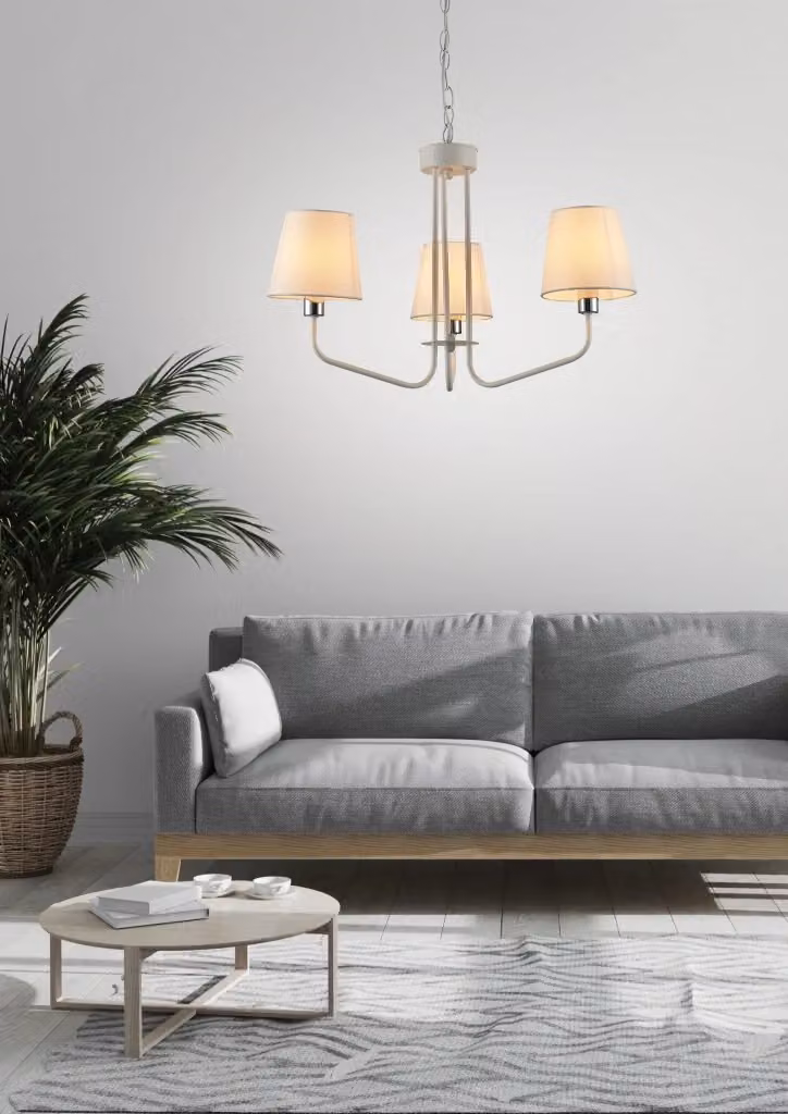 Lampadario a sospensione Candellux York bianco in metallo e tessuto, Ø 58 cm, 3xE14, regolabile e dimmerabile – 2