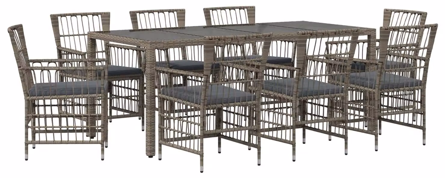 Set da esterno per 9 persone, colore grigio, realizzato in rattan sintetico