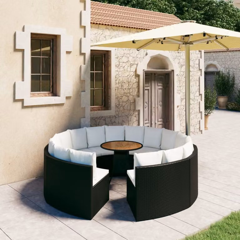 Maison Exclusive - Set da giardino composto da 9 pezzi con cuscini in rattan sintetico nero