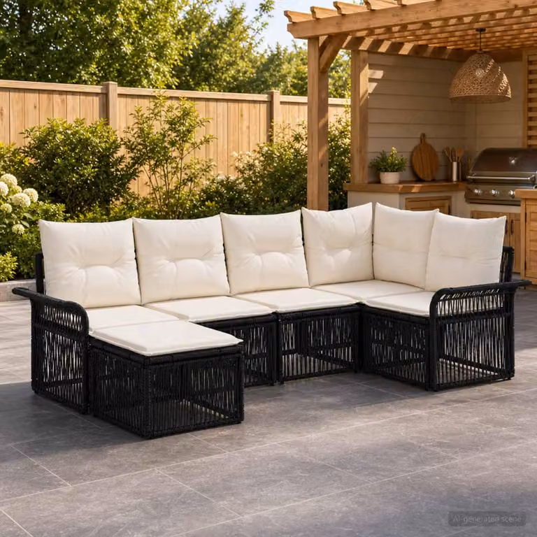 Maison Exclusive - Set da giardino composto da 6 pezzi, divano in rattan sintetico nero