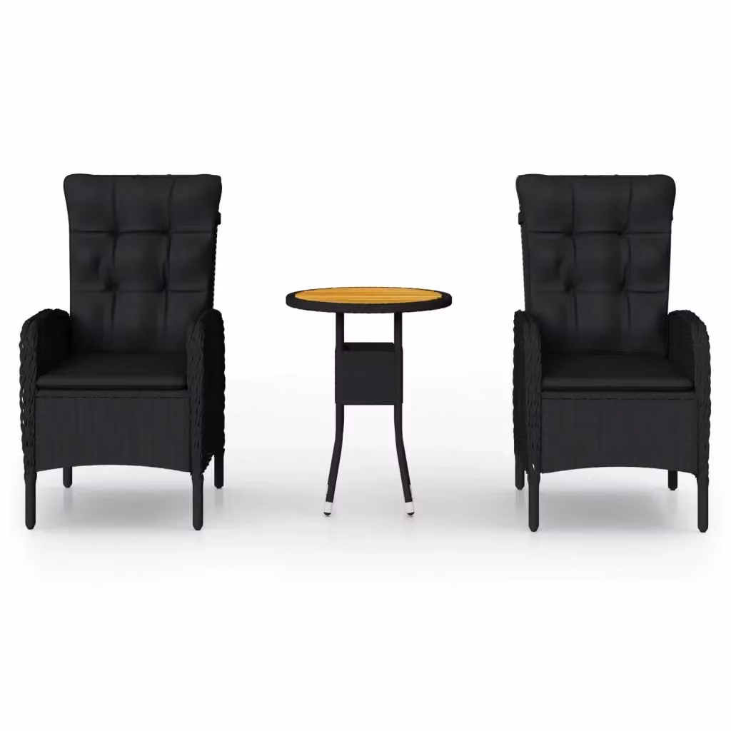 vidaXL Set da Bistrot per Giardino 3 pz in Polyrattan e Legno di Acacia Nero – 2
