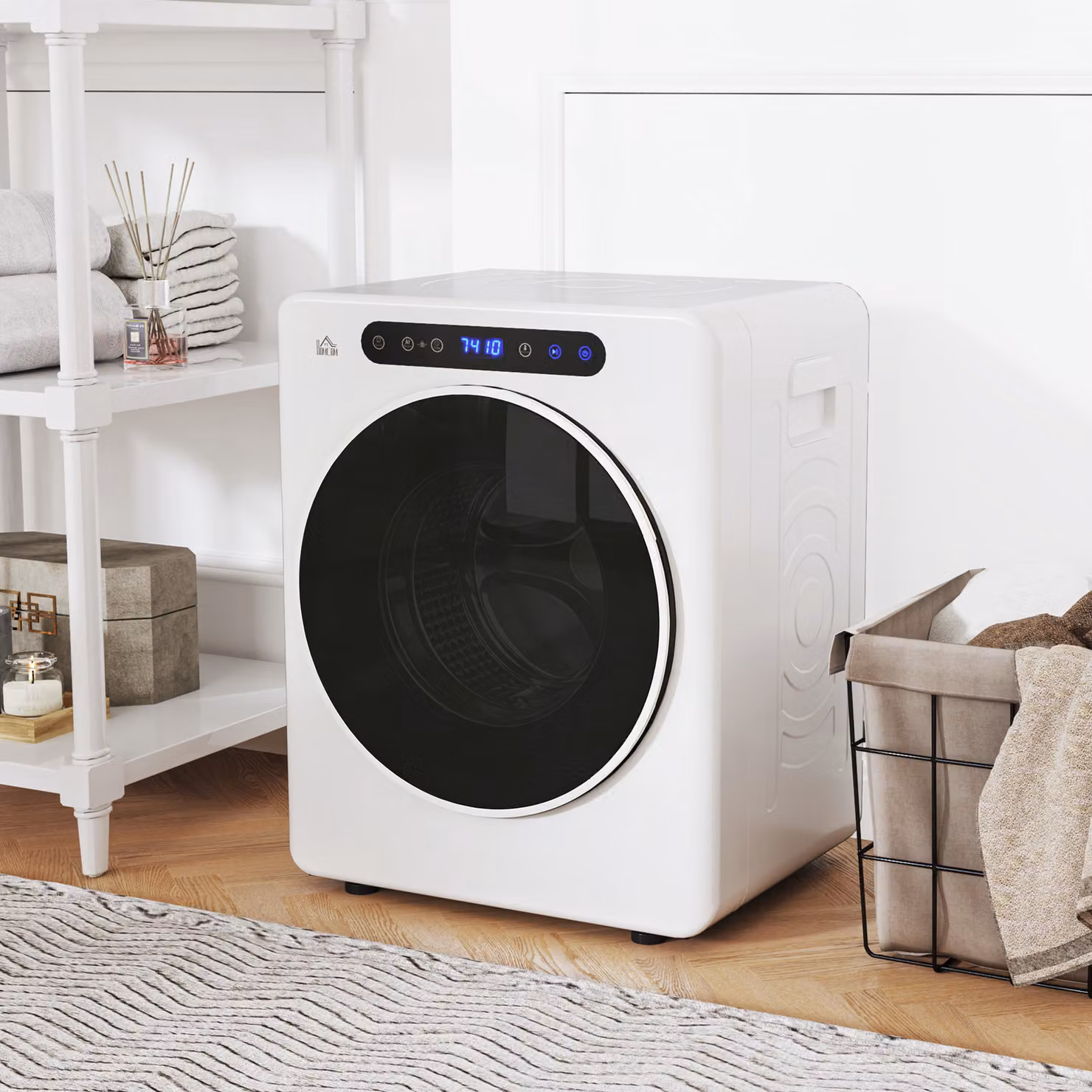 Mini Asciugatrice Elettrica HOMCOM 1000W da 3 kg con Display LED, Bianco, L: 49 cm, P: 43 cm, H: 61 cm – 2