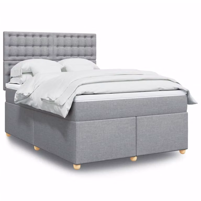 vidaXL Giroletto a Molle con Materasso Ibrido in Tessuto Grigio e Bianco L/P/H: 140 x 200 cm
