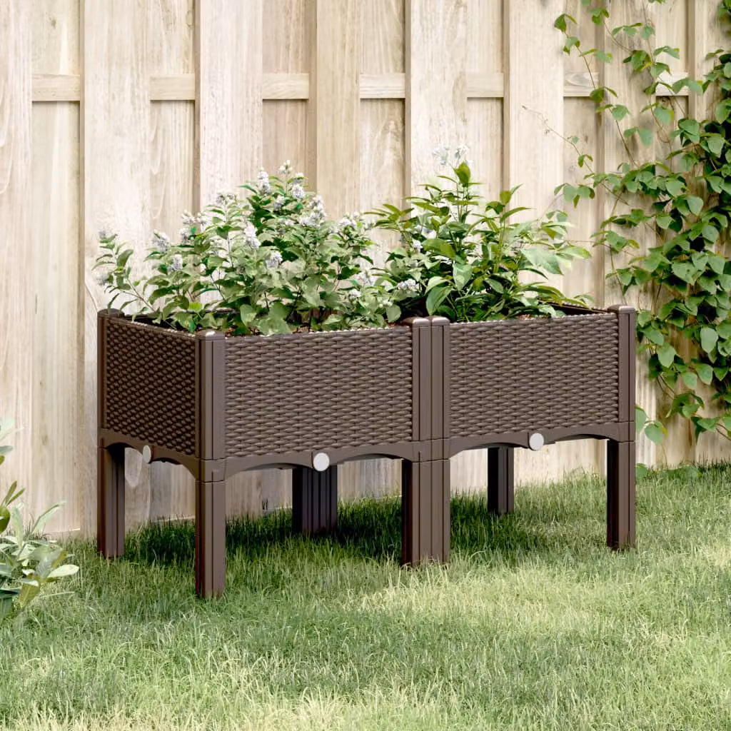 Fioriera da giardino con gambe vidaXL in plastica marrone L: 80 cm, P: 40 cm, H: 42 cm
