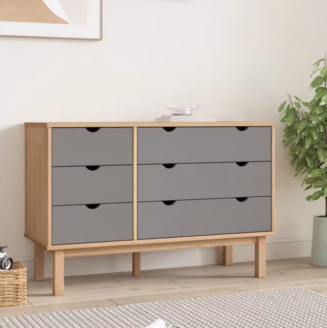 Cassettiera in legno di pino stile scandinavo vidaXL Marrone e Grigio L: 111 cm, P: 43 cm, H: 73,5 cm