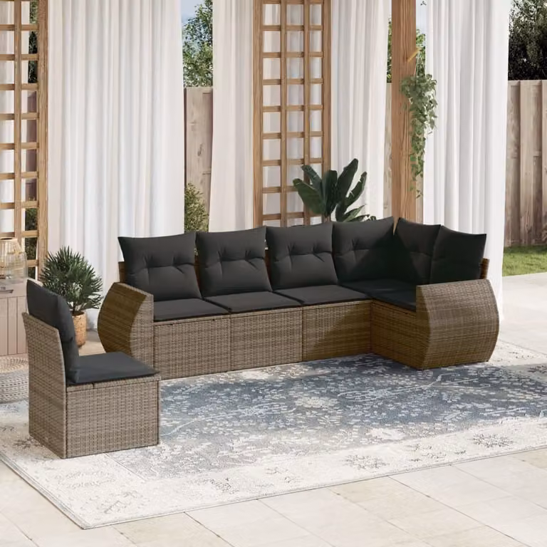 Maison Exclusive - Set Divano da Giardino 6 pz con Cuscini Grigio in Polyrattan