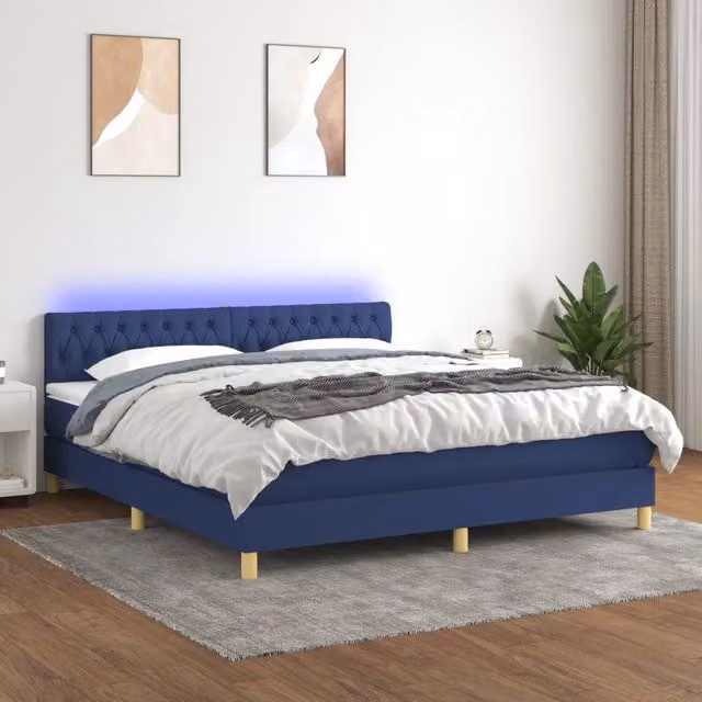 Letto a molle con materasso vidaXL in tessuto blu e bianco con illuminazione LED sottostante e porta USB L/P/H: 180 x 200 x 78 cm – 1